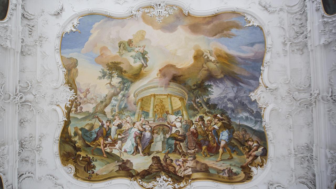 Deckenfresko im Rittersaal, Opferung der Iphigenie in Aulis, Johann Michael Franz, 1764. Foto: Anika Taiber
